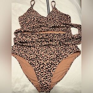 Aerie Leopard Print One Piece Swimsuit Brown Black